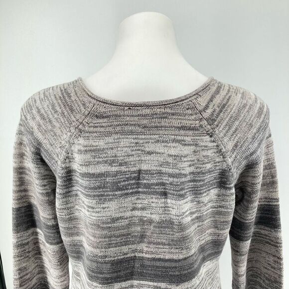 Eddie Bauer Women’s Gray Cotton Stripe Notch Neck Split Roll Pullover Sweater M - Picture 9 of 14